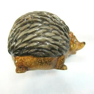 Vintage Glazed Brown Pottery Hedgehog Figure 6 inch Footed Animal Art Pottery
